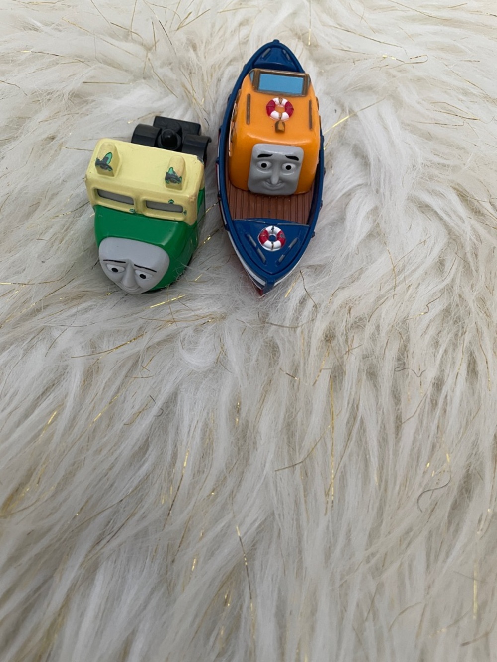 Blue and Orange Toy Boat & Green Toy Vehicle - Kids Toys